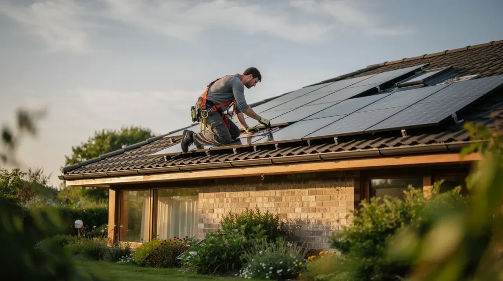 installateur panneau solaire sur un toit